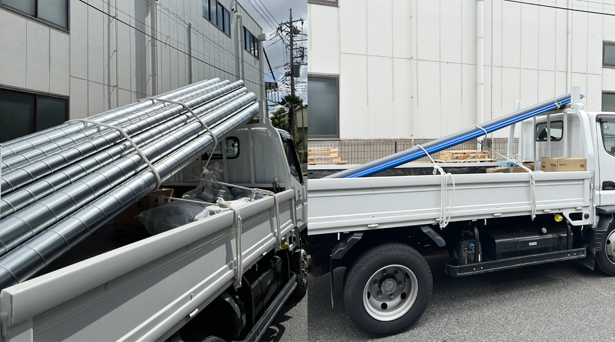 建築資材の積み込み