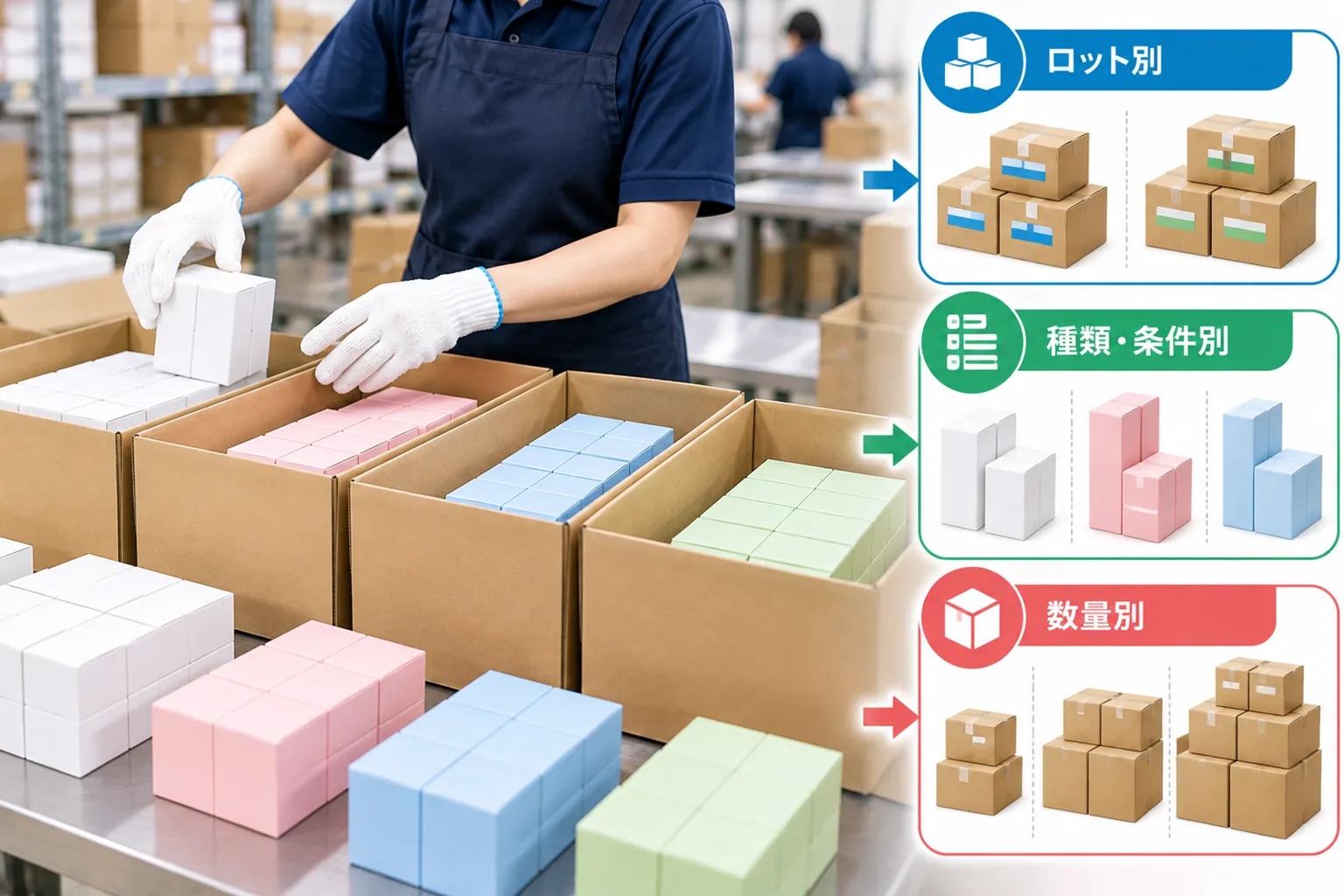 数量・ロット・条件別の仕分け